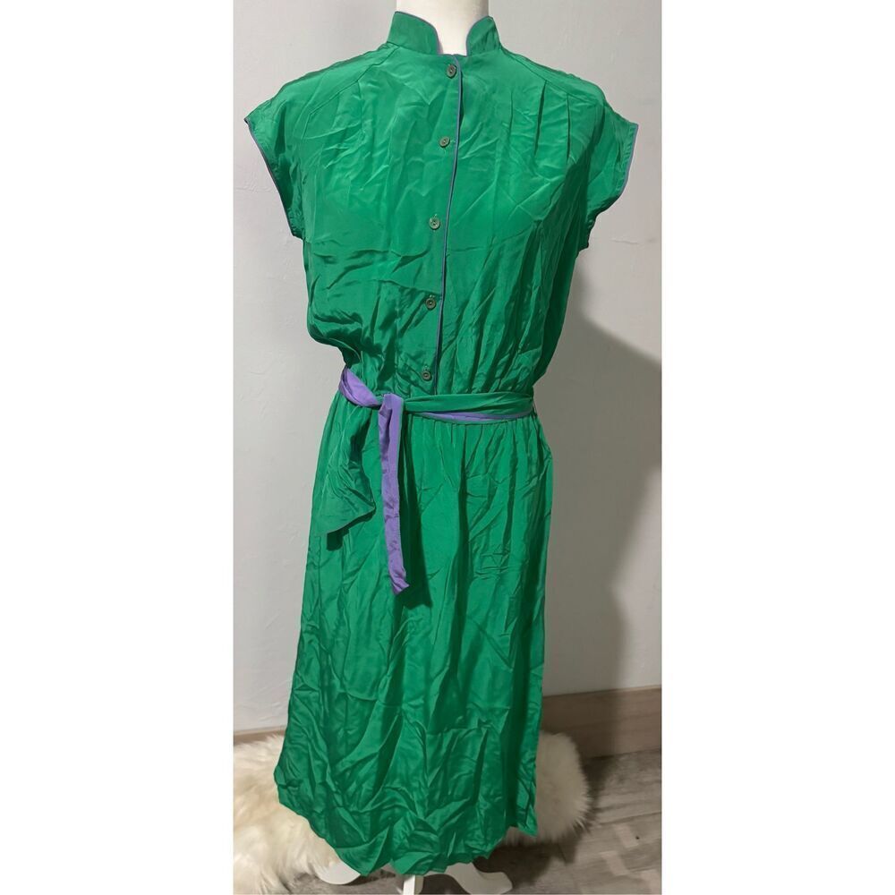 Dian Von Furstenbuerg vintage green elastic waist dress 8